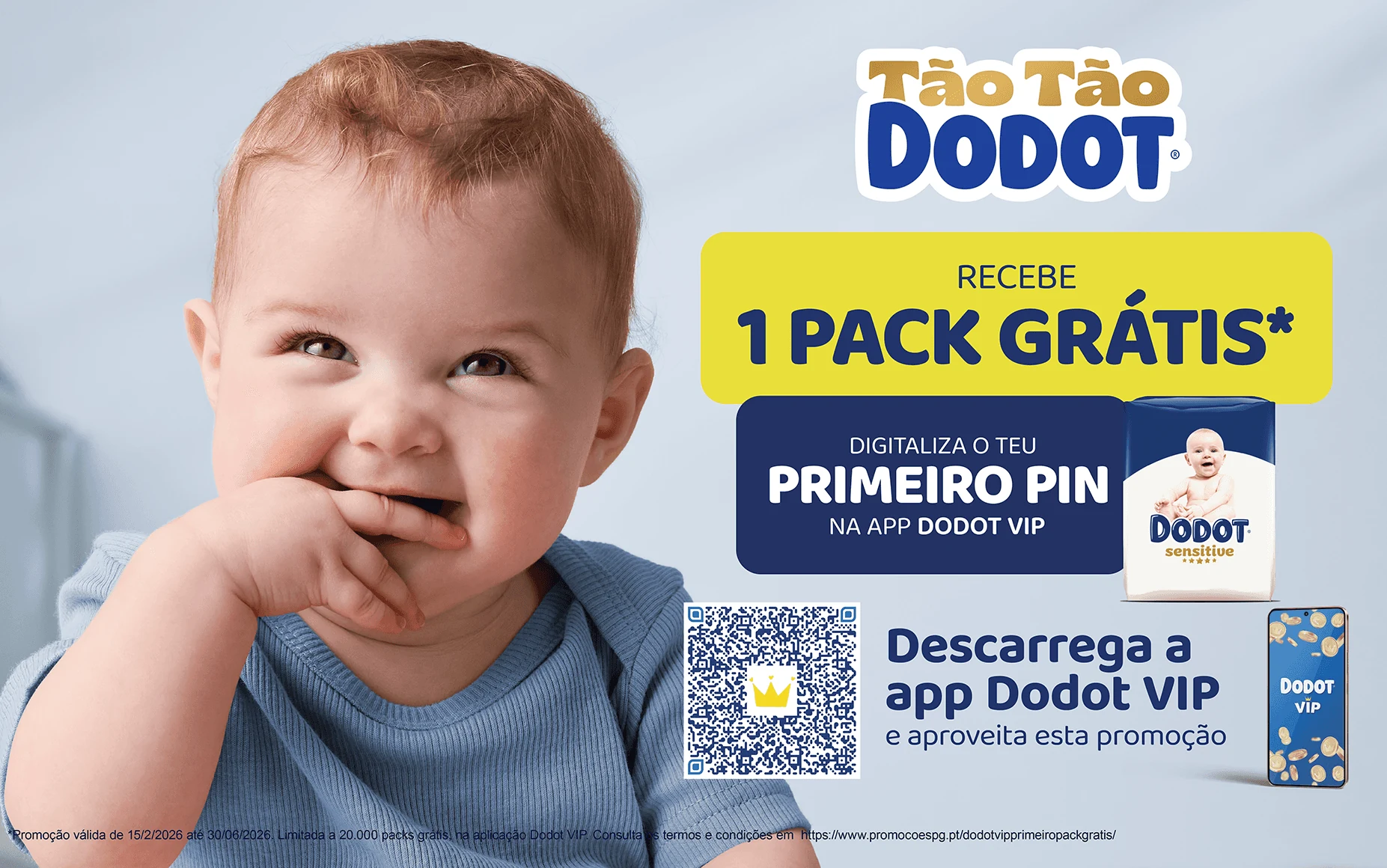 Dodot VIP promotion key visual with baby and free-pack offer