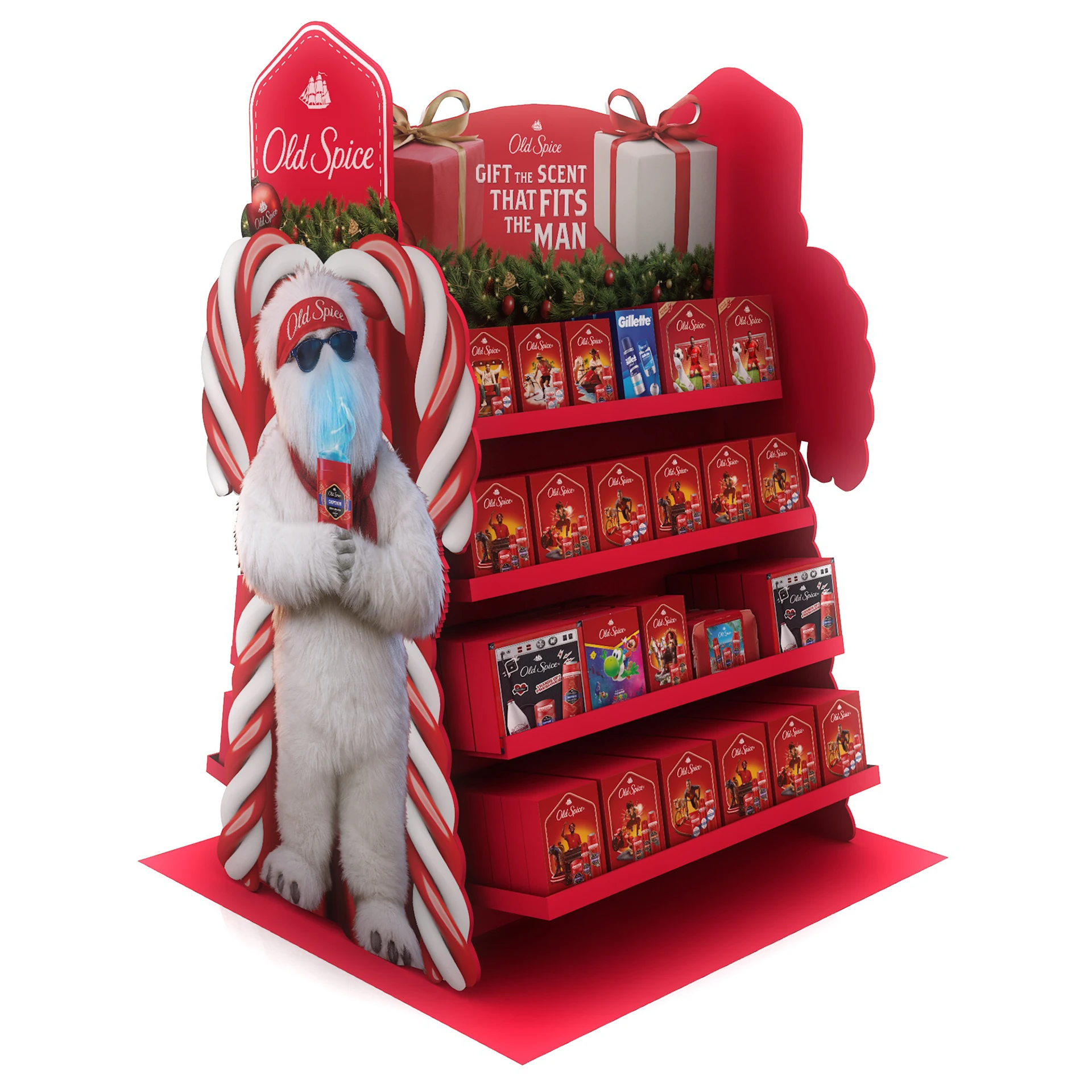 Old Spice Christmas retail shelving and Santa display