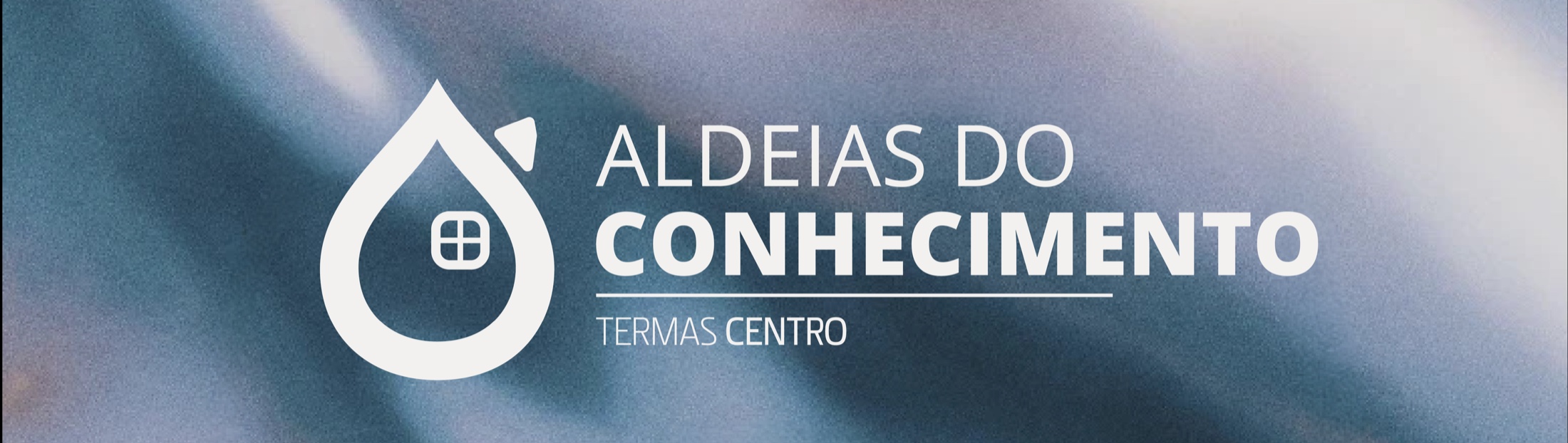 White Aldeias do Conhecimento logo on a textured blue background