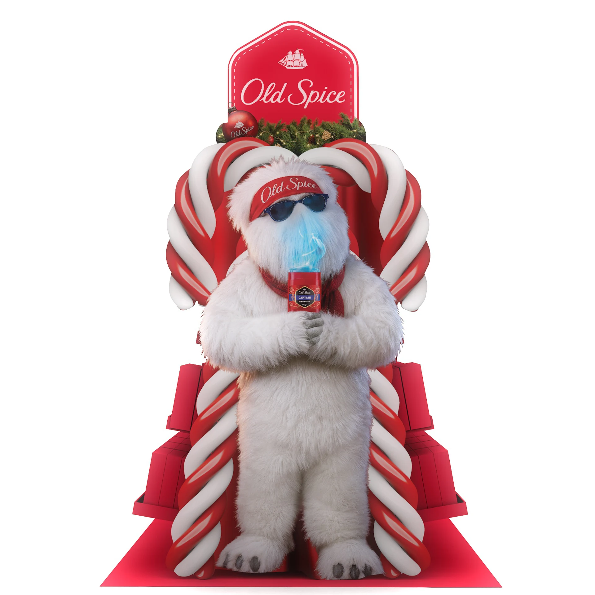 Old Spice Christmas display with a Santa character