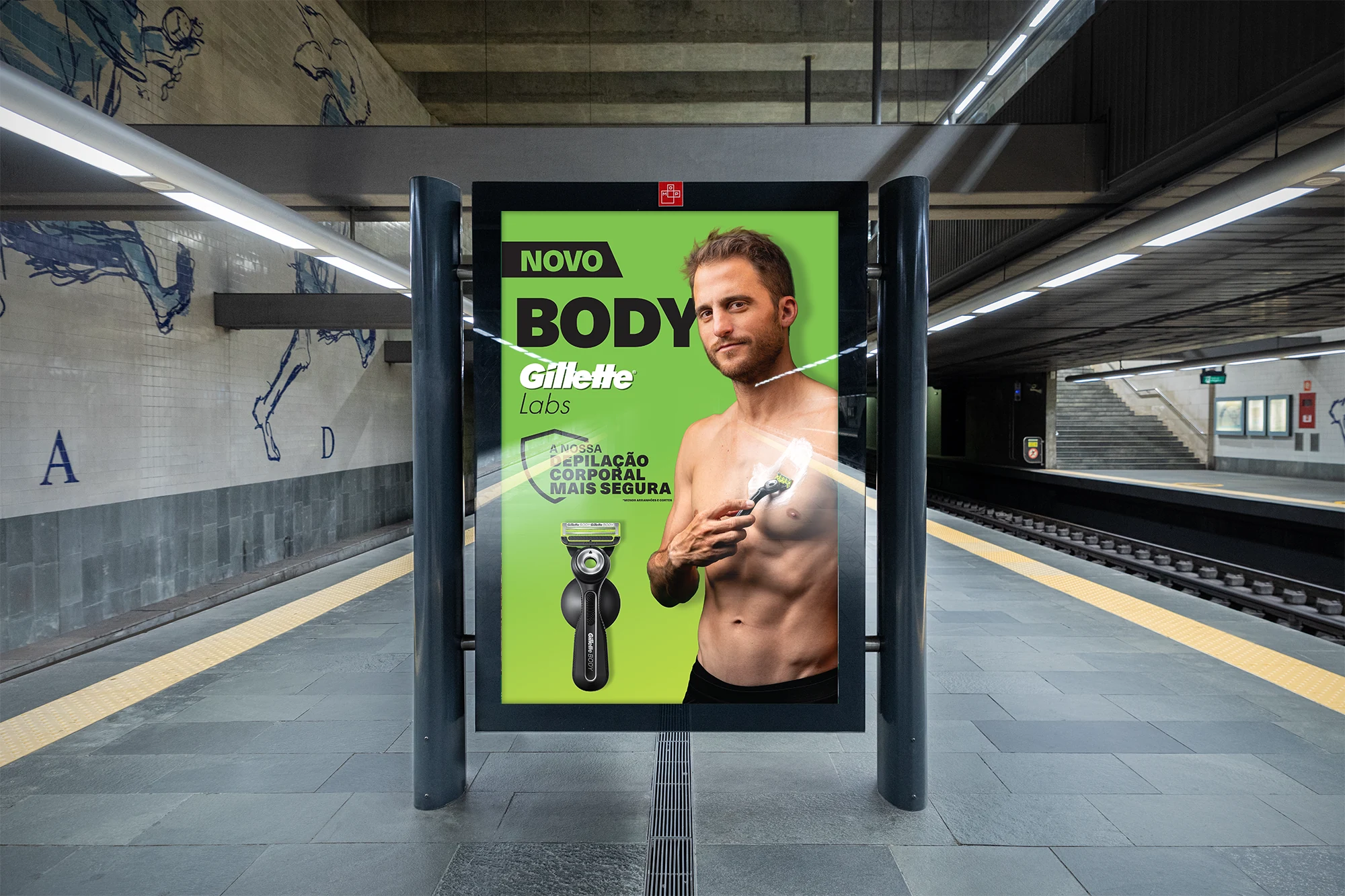 Gillette Labs Body campaign on a station advertising panel
