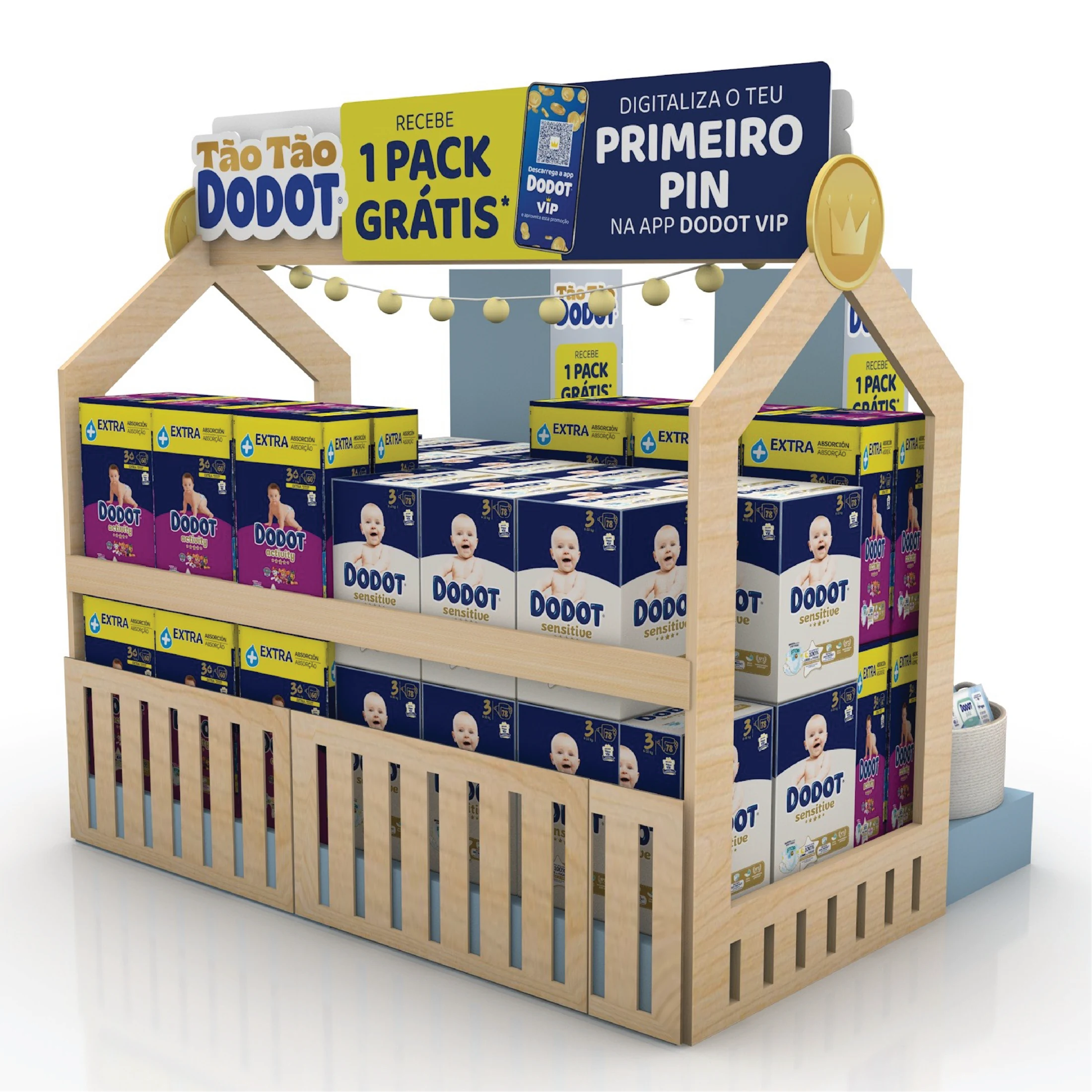 Dodot VIP retail island with house-shaped frames