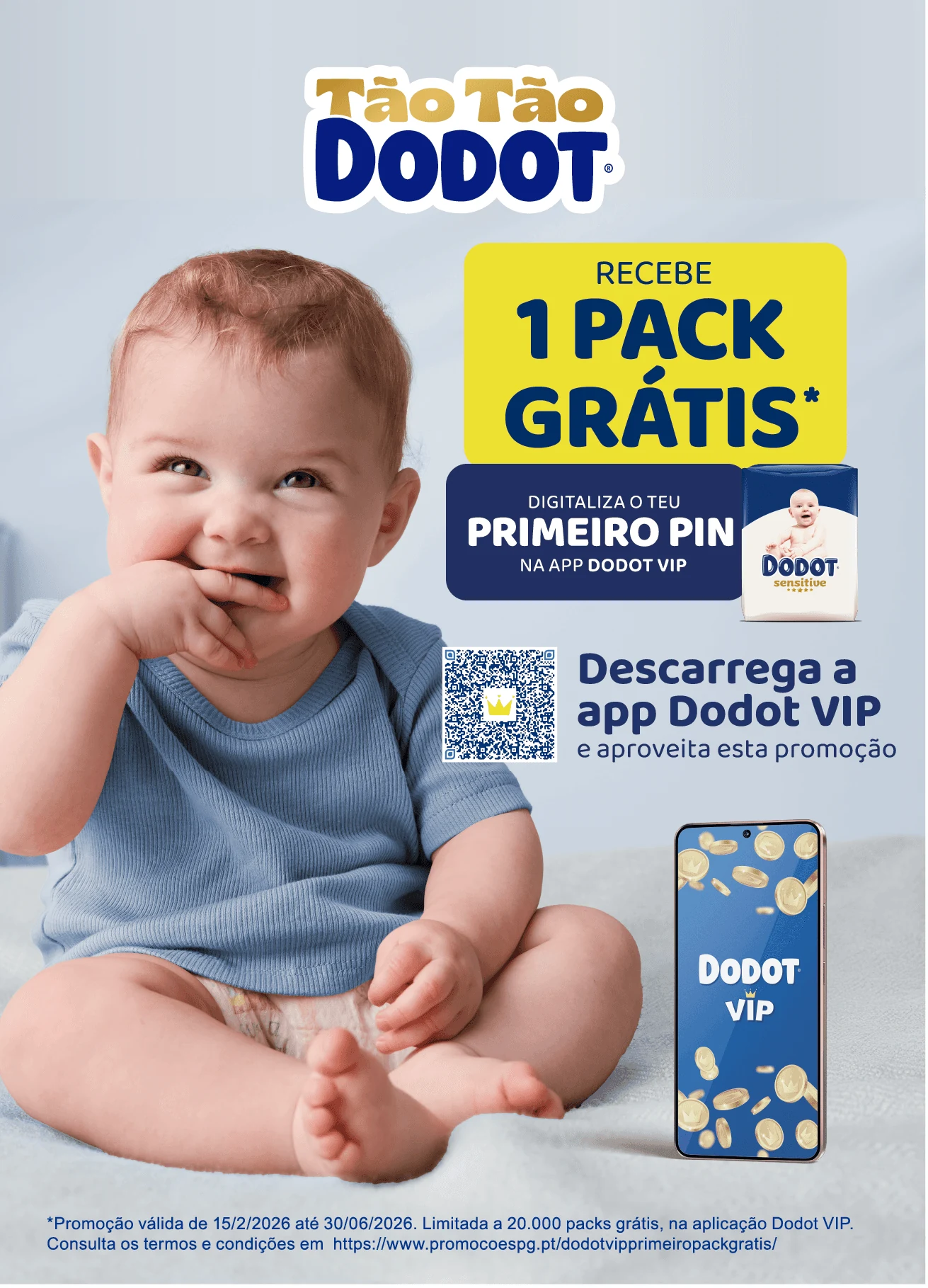 Dodot VIP campaign artwork featuring a baby and free-pack offer